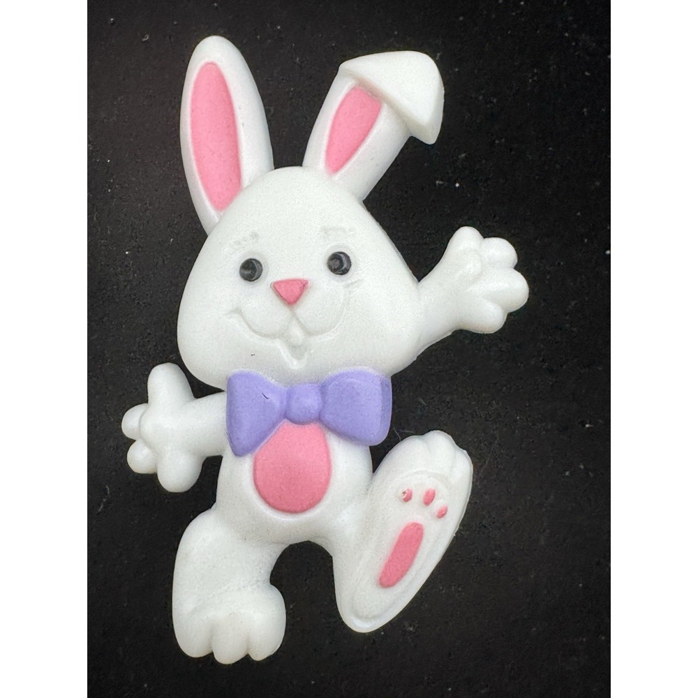 Vintage 1985 Hallmark Easter Bunny Rabbit Brooch White Pink Purple Bow Spring Pi